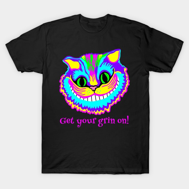 Get Your Grin On Psychedelic Cat T-Shirt by imphavok